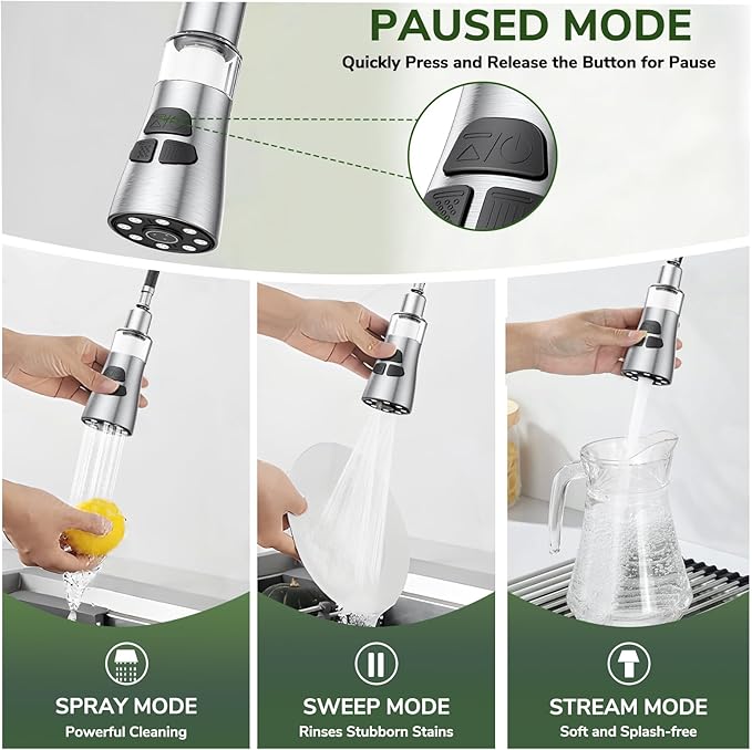 Kitchen Faucet With Pull Down Sprayer, Hurran Brushed Nickel Water Filter Faucets, High Arc Single Handle Kitchen Sink Faucet 1 or 3 Hole, Utility Sink Faucets With Deck Plate For Farmhouse Rv Wet Bar