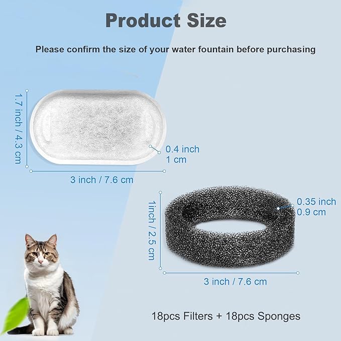 Cat Water Fountain Filters, 36 Pack Replacement Filters for 108oz/3.2L& 67oz/2L Stainless Steel Dog Water Fountain