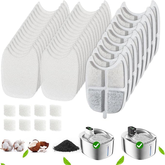 8 Pack Filters Replacement Filter for FS10 Plus Cat Fountain, 6 Layer Filter, Pet Drinking Fountain for 138 fl oz/4.1L FS10 Plus (White, 8 Filters + 32 Sponges & 8 Pump Filters)