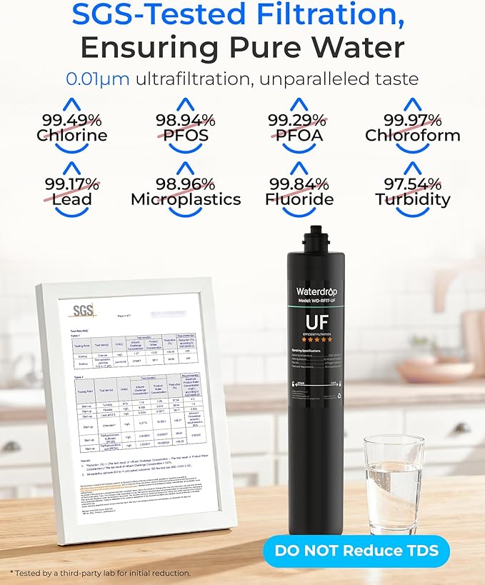 Waterdrop RF17-UF 0.01 μm Water Filter Replacement for Waterdrop 17UA/17UA-UF/17UB/17UB-UF Under Sink Water Filter, Reduces Lead, Chlorine, Bad Taste & Odor, 3 Years
