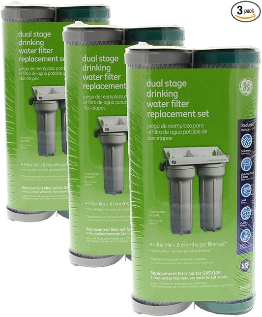 GE SmartWater FXSVC Under Sink Water-Filter, Replacement for Water Filtration System, Reduces Sediment & Other Impurities, Replace Every 6 Months, 2 Filters (Pack of 3)