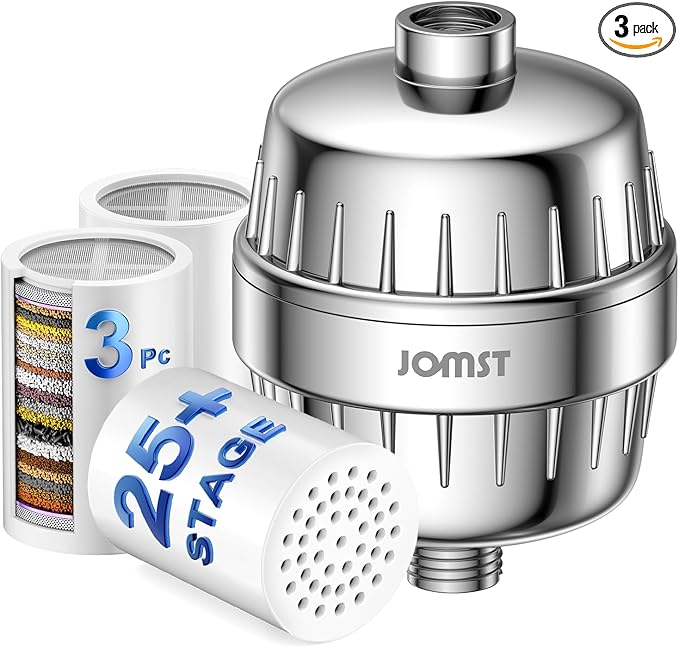25 Stages Shower Filter with 3 Cores - Maximize Shower Sediment Filtration & Reduce 97.45% Chlorine in Shower Water - For Softer Skin & Shinier Hair - Model SA-001