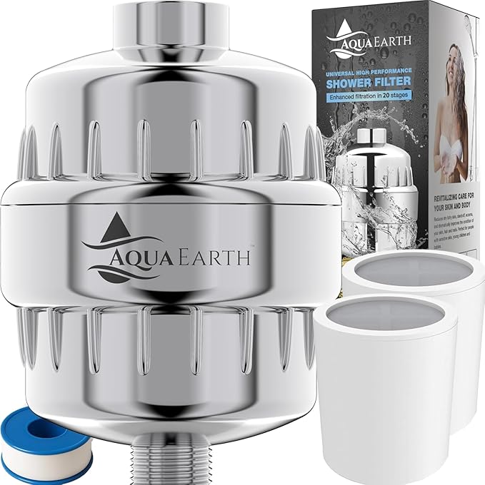 Aqua Earth Shower Filter Family Pack (2 QTY) – 99% REMOVAL Shower Head Filter for Hard Water, Chlorine, Heavy Metals, Fluoride, Micro-life, Organics Vitamin C