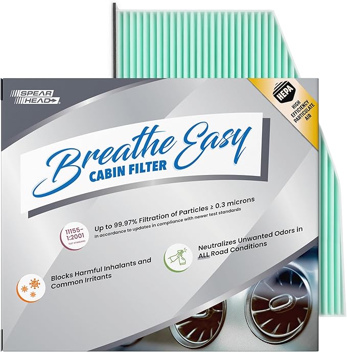 Spearhead HEPA Breathe Easy Cabin Filter, Up to 99.97% Filtration of 0.3 Micron Particles w/No Airflow Reduction (BE-373H)