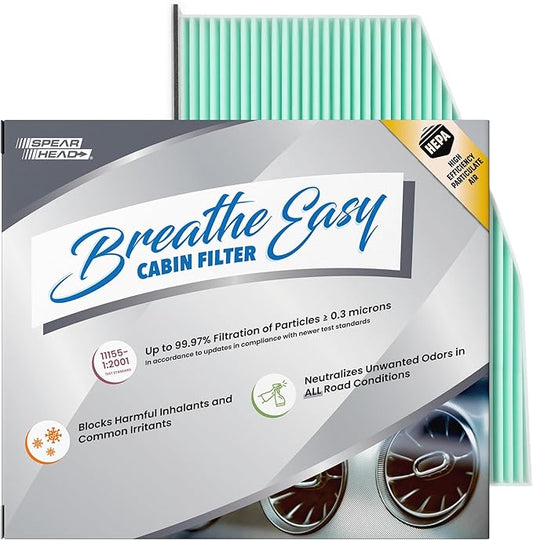 Spearhead HEPA Breathe Easy Cabin Filter, Up to 99.97% Filtration of 0.3 Micron Particles w/No Airflow Reduction (BE-373H)
