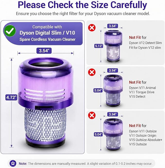 2 Pack SV18 V9 Filter Replacement for Dyson Digital Slim/Spare & V9 Motorbar Cordless Vacuum, Part No. 970612-01