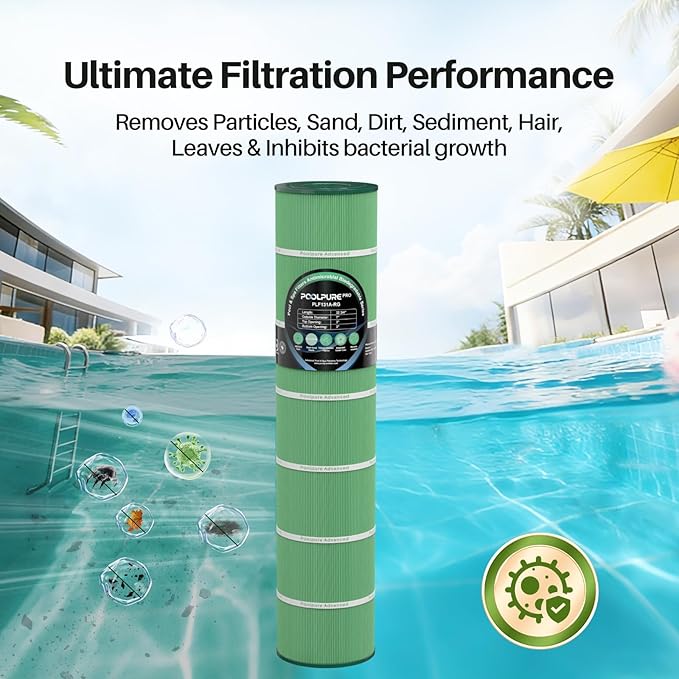 POOLPURE C5030 Antimicrobial Pool Filters Compatible with Pleatco PA131-PAK4, Ultral-A2, Hayward CX1280XRE, SwimClear C5025, C5030, C5020, Unicel C-7494, Filbur FC-1227, FC-6435, 4 X 131 sq. ft.