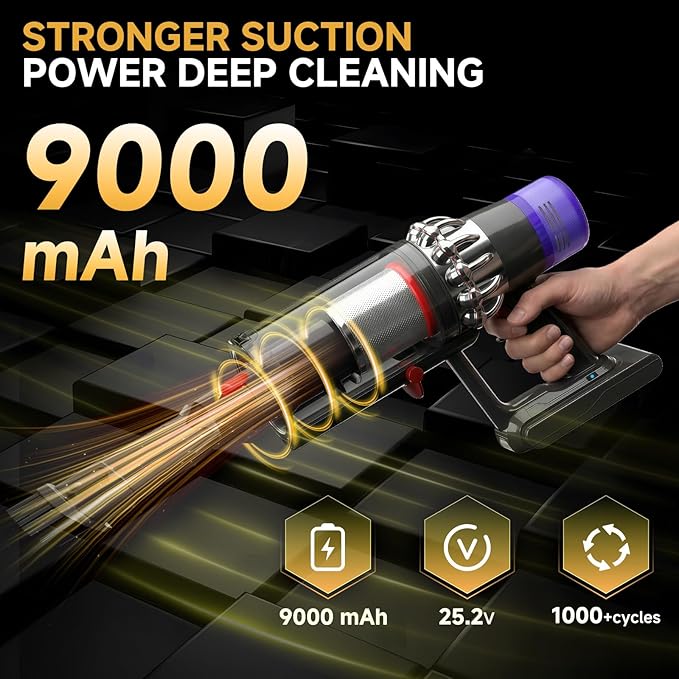 Upgraded 9000mAh 25.2V V11/V15 Battrey Replacement Compatible with Dyson V15 Extra/Absolute/Animal/Motorhead/Fluffy/Torque/Drive/Outsize/V15/SV15/SV22 Vacuum Cleaner. (Not for Screw-in Models)