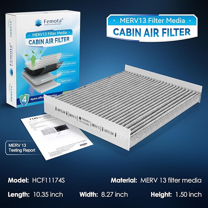 Certified MERV 13 Cabin Air Filter with Activated Carbon, CF11174 for Ford Fusion (2010-2012), Lincoln MKZ (2010-2012), Mercury Milan (2010-2011), Replace OE#: AE5Z-19N619-A