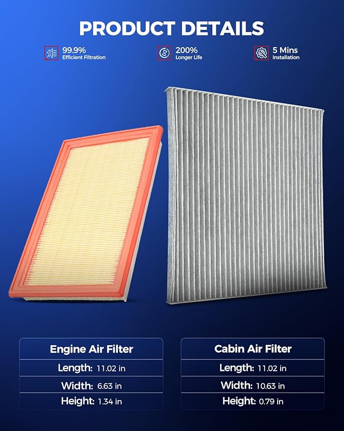 KAX Engine & Cabin Air Filter Kit, Replacement for Nissan Murano 2009-2014, Maxima 2009-2014, Altima 2007-2012 3.5L, Quest 2011-2017, Replace# CA4309 CF11173