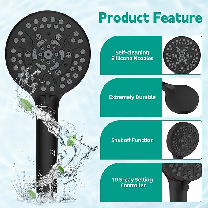 Hibbent Filtered Shower Head with Handheld, High Pressure 10 Spray Showerhead with 3 Filters, Water Softener for Hard Water-Remove Chlorine, Reduces Dry Itchy Skin, Oil-Rubbed Bronze