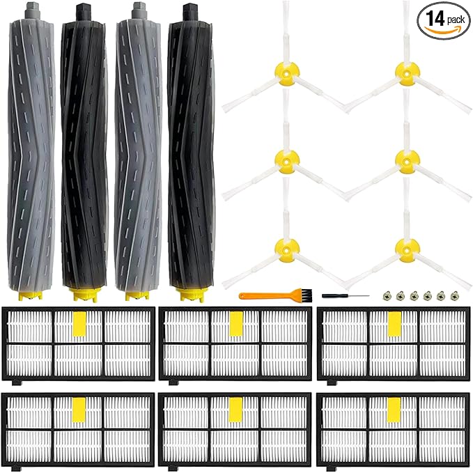 14 Pack Roomba 800 900 Series Replacement Parts for irobot Roomba 805 960 860 861 866 870 880 890 900 960 980 981 985 Robot Vacuum, 2 Debris Extractor 6 Filters 6 Side Brushes & 6Screws