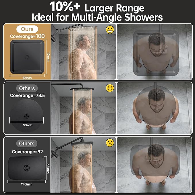 Veken All Metal 10" Black Shower Head with Handheld, Luxurious Square Double Rain Shower Heads with Power Wash Hand Held,Dual High Pressure Detachable Rainfall Showerhead with Arm,Bathroom,Matte Black