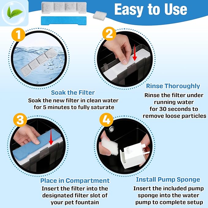 24-Pack Dog Water Fountain Filter Replacement Compatible with SIBAYS/Kastty 15L/4Gal Pet Dispensers, Activated Carbon Multilayer Filtration, Includes 12 Filters + 12 Pre-Filter + 12 Pump Sponges (L05)