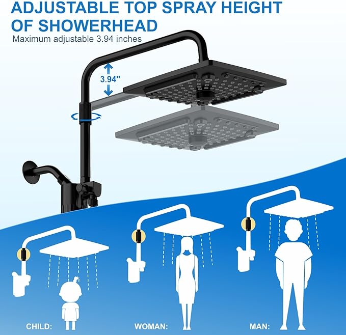 ELLO&ALLO Filtered Rain Shower Head with Handheld Spray, Rainfall Shower Head Combo with 59" Hose, Dual Showerhead Set with Adjustable Shower Extension Arm, Matte Black