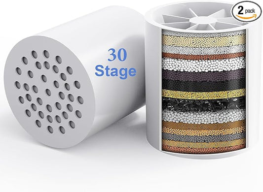 2 Pack 30 Stage Universal Shower Filter Replacement Cartridge -Removes Chlorine, Heavy Metals, Iron, Sediments-VeoryFly ShowerHead Water Filter Cartridge, Compatible with Universal Shower Filter