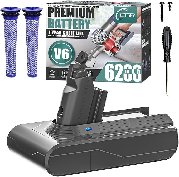 EGR Upgrade 21.6V V6 Battery Replacement Compatible with Dyson V6 Animal/Absolute/Motorhead/Fluffy DC58 DC59 DC61 DC62 DC72 DC74 SV03 SV04 SV05 SV06 Cordless Vacuum Cleaner. (Not Fit V7, V8)