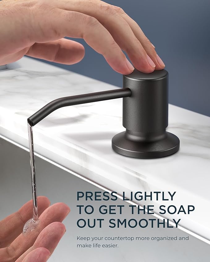 FORIOUS Black Kitchen Faucet with Soap Dispenser, Single Handle Stainless Steel Spring Sink Faucet with Pull Down Sprayer Transitional for Pot Filler, Farmhouse Camper Bar Laundry Room