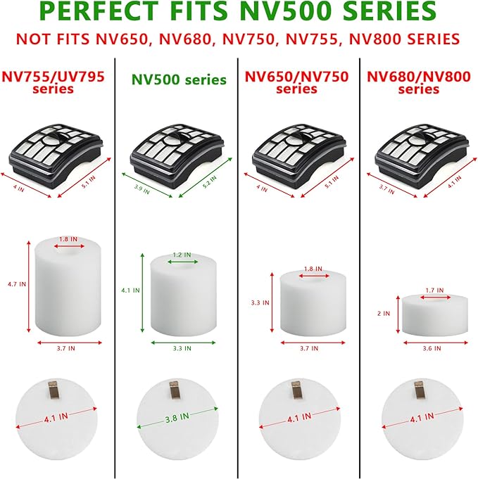 Improvedhand NV500 Filter Replacement for Shark Rotator Pro Lift-Away NV501, NV502, NV503, NV505, NV520, NV552, UV560, ZU780, ZU782, ZU785, Replace XFF500 & XHF500, 2 Post + 4 Foam & Felt Filters
