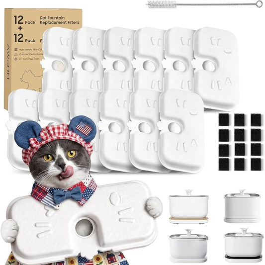 12+12 Pack Cat Water Fountain Filters Compatible with PETLIBRO Dockstream Water Fountain PLWF106/116/115/105/005, 6-Month Set of Replacement Filters for Pet water fountain (12 Filters + 12 Sponges)