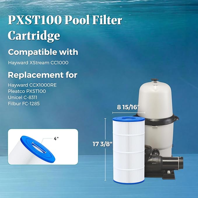 Cielvita PXST100 Pool Filter Cartridge Replacement for Hayward XStream CC1000, 4 oz Media Replaces Pleatco PXST100, Hayward CCX1000RE, Unicel C-8311, Filbur FC-1285, NSF/ANSI 50 Certified, 100 sq.ft