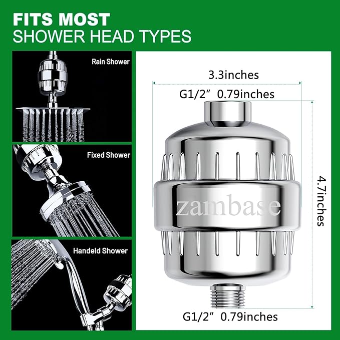 Shower Head Filter for Reduction of Hard Water, Chlorine, & Heavy Metals to Soothe Dry Itchy Skin, Dandruff and Eczema for Healthier Skin & Hair, Fits All Showers (Silvery)