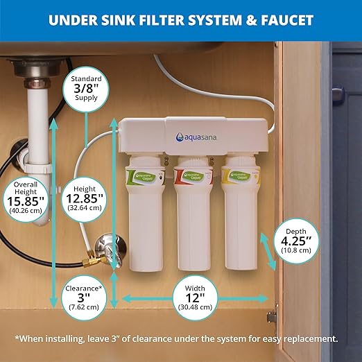 Aquasana Under Sink Water Filter System - Reduces PFAS, Lead, & Chlorine in Drinking Water - Under Counter Claryum Filtration for Kitchen - 3-Stage Max Flow - Chrome Faucet - AQ-5300+.56