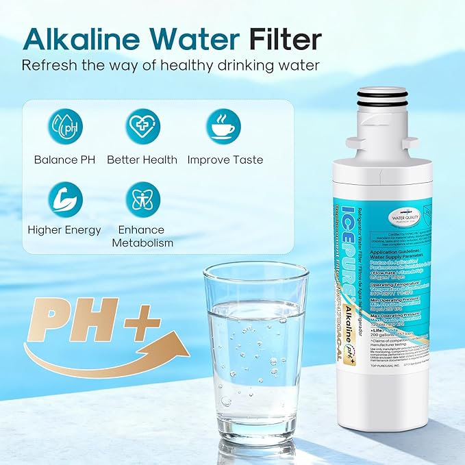 ICEPURE Alkaline LT1000PC Refrigerator Water Filter Replacement for LG LT1000P/PC/PCS, Kenmore 9980, ADQ74793501 ADQ74793502 ADQ747935 MDJ64844601 LMXS28626S LFXS26973S, LT1000, Enhances PH, 3Pack