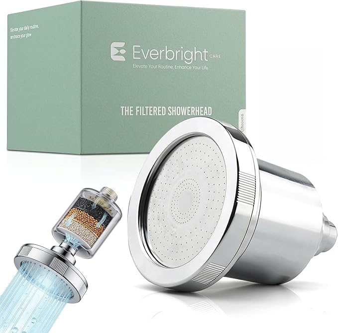 High Pressure Filtered Shower Head for Hard Water| Chrome Shower Filter for Hair & Skin | Calcium sulfite, Activated Carbon & KDF-55 | Easy Install with Easy Swap Filter Replacement