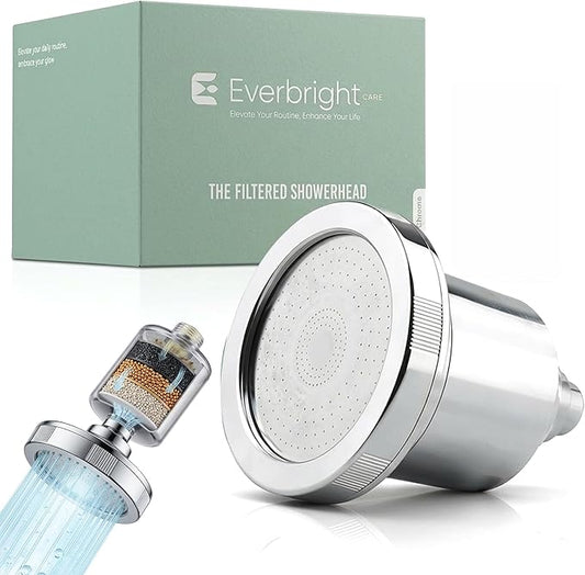High Pressure Filtered Shower Head for Hard Water| Chrome Shower Filter for Hair & Skin | Calcium sulfite, Activated Carbon & KDF-55 | Easy Install with Easy Swap Filter Replacement