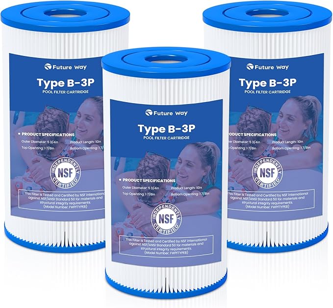 Future Way 3 Pack Type B Pool Filter Cartridge Replacement for Intex 29005E & 2500 GPH Pump, Fits Easy Set Above Ground Pools