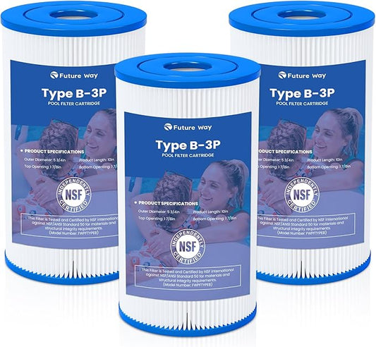 Future Way 3 Pack Type B Pool Filter Cartridge Replacement for Intex 29005E & 2500 GPH Pump, Fits Easy Set Above Ground Pools