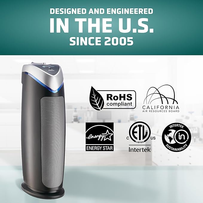 GermGuardian Air Purifier for Home with HEPA Pure Filter, for Wildfire Smoke, Pet Dander, Pollen, Odors, Large Rooms up to 743 Sq. Ft., Removes 99.97% Pollutants, UV-C, 2-Pack, 22