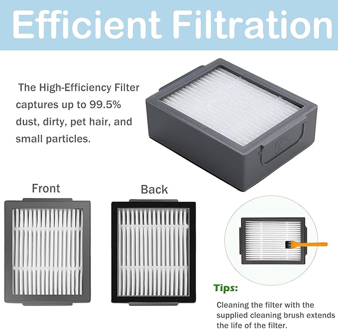 19 Pack of replacement parts, Suitable for iRobot Roombai3 i3+ i7 i7+ i4+ i5 i5+ j5 j5+ i6 i6+ i8 i8+ i2 J7 E5 i&E&J series vacuum cleaner, 1 Set Rubber Brushes 6 filters, 6 edge brushes, 4 dust bags
