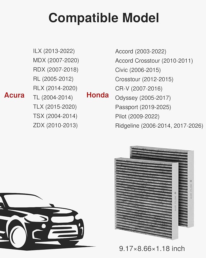 Puroma Cabin Air Filter with Activated Carbon, Compatible with Honda, CR-V, Civic, Accord, Odyssey, Pilot, Crosstour, Passport, Acura ILX, MDX, RDX, RLX, TLX, TSX, ZDX, Replacement for CP134, CF10134