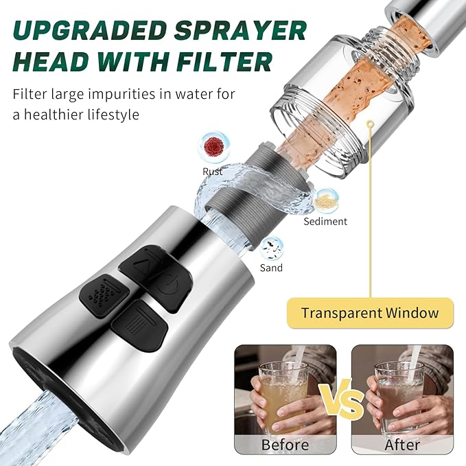 CECEFIN Kitchen Faucet Hose Attachment, 4-Mode ON/Off Sink Sprayer Head with Filter, 4.9Ft Stainless Steel Hose, Water Saving Aerator w/ 3-Way Diverter Valve for Hair Washing Laundry Room & Pet Shower