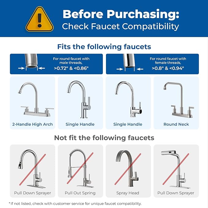 Waterdrop FC-06 Water Filter for Sink Faucet, 360° Rotating Stainless Steel, NSF Certified Water Purifier for Kitchen Sink, Reduce Chlorine, 12 Months Long Lasting Tap Faucet, 4 Filters