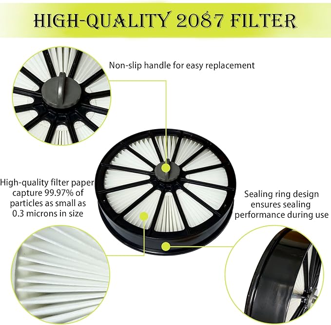 Filter Compatible with Bissell 2087 Series Hair Eraser Lift-Off Upright Vacuum 20871 2087 20872 20874 20878 2087R 2087Q Compare to Part 1612637 & 1612631 Vacuums replacement Filter parts
