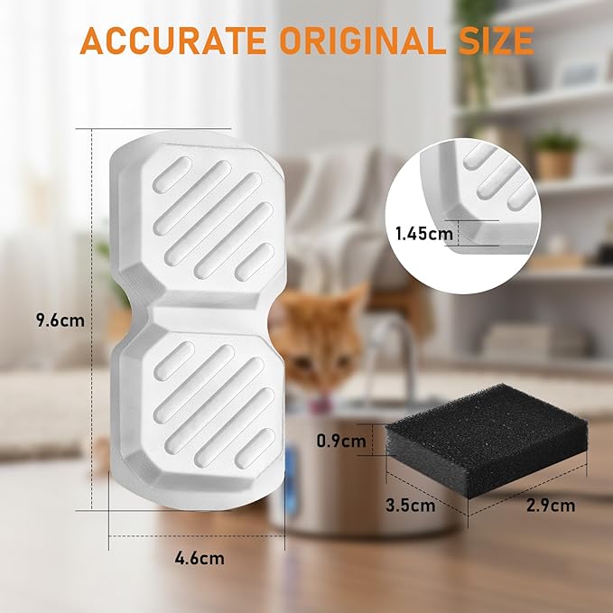 24 Pcs Replacement Filters for Cat Water Fountain Stainless Steel with Water Level Window, 12 Packs Pet Fountain Filters & Sponges, 6 Months Set Easy-Swap