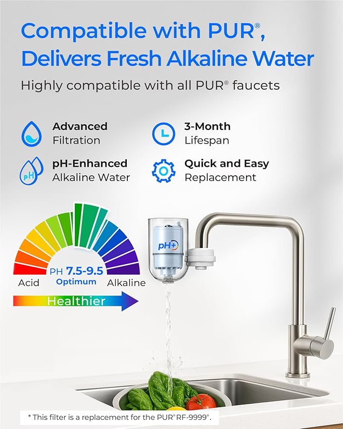 [Alkaline] Waterdrop CF08D Faucet Filter, Compatible with All PUR® Plus Water Filter, PUR® Plus RF9999® Faucet Water Filter, 6-Month, 900-Gallon, 3 Pack