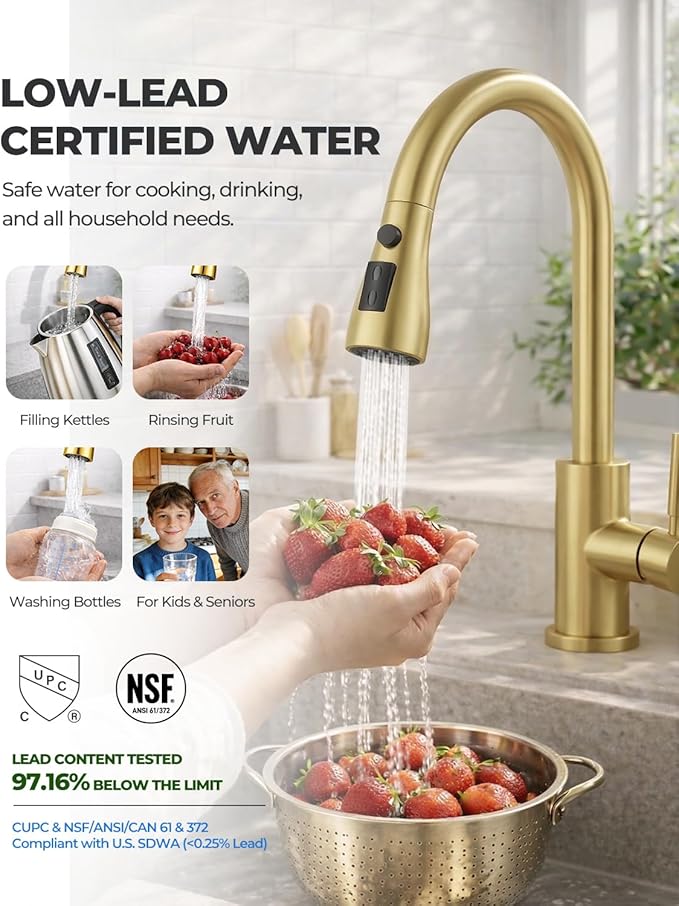 WEWE Kitchen Faucets with Pull Down Sprayer, Stainless Steel Single Handle 1 Hole for Family Kitchen Commercial Camper Laundry Rv Bar, Gold