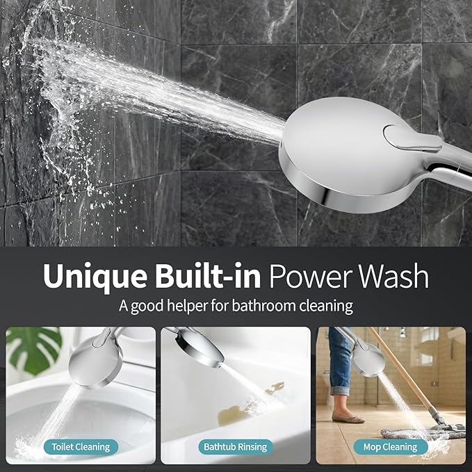 SR SUN RISE NSF Certified Filtered Shower Head with Handheld for Hard Water to Remove Chlorine High Pressure 9-Spray Setting (with Power Wash) Anti-Clog Nozzles (4 Filter, Chrome)
