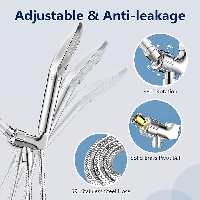 Filtered Shower Head with Handheld - High Pressure 3-Mode Detachable Showerhead with KDF-55 Water Softener Filter for Hard Water, Removes Chlorine, Stainless Steel Hose & Adjustable Bracket