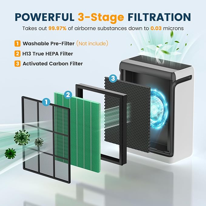 Vital 100S-P Replacement Filter for LEVOIT Vital 100S and Vital 100S-P Air Purifier, H13 Ture HEPA and Activated Carbon Vital 100S-P Filters, Vital 100S-RF-TX, 2 Pack Green
