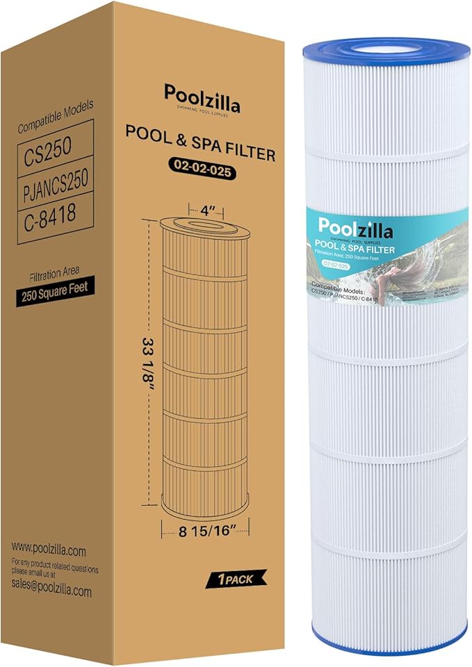 Poolzilla 1-Pack Replacement for Pool Filter PLFPJANCS250, Pleatco PJANCS250, Jandy CS250, R0462500, Unicel C-8425, Filbur FC-0824, Hydropool 17-175-3630 - Pool Filter Cartridge - 250 sq.ft