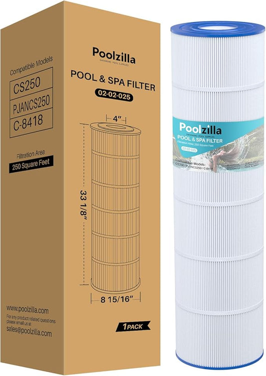 Poolzilla 1-Pack Replacement for Pool Filter PLFPJANCS250, Pleatco PJANCS250, Jandy CS250, R0462500, Unicel C-8425, Filbur FC-0824, Hydropool 17-175-3630 - Pool Filter Cartridge - 250 sq.ft