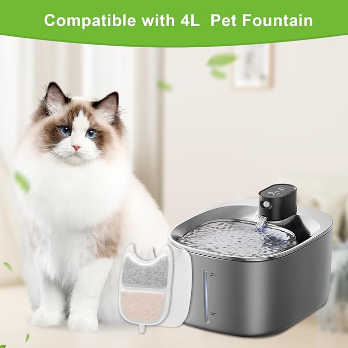 12 Sets Replacement Filters Compatible with Feelneedy 4L Wilreless Cat Water Fountain, 135 fl oz/4L Wilreless Cat Water Fountain Filters,Triple Filtration Pet Fountain Filter Replacement