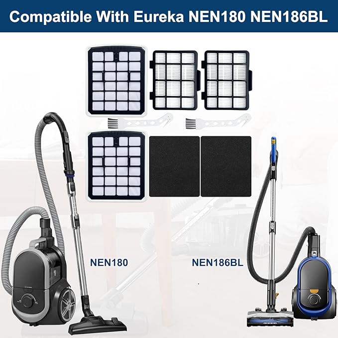 4-Pack HEPA Replacement Filters for Eureka NEN180/NEN186BL Bagless Canister Vacuum Cleaners – Includes 2 Dust Cup Filters + 2 HEPA Filters