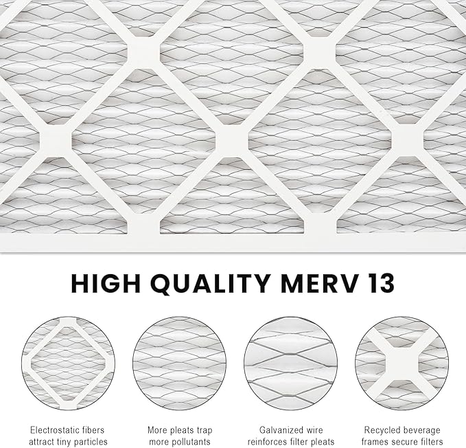 14x14x2 Air Filter MERV 13 (2-Pack), HVAC/Furnace AC Filter Replacement, Dust Defense–Comparable with MPR 1500-1900 & FPR 10 (Actual 13.5x17.5x1.75)