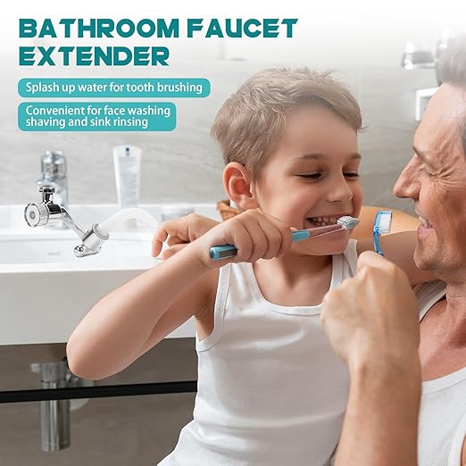1080° Rotating Faucet Extender & Water Filter, 2-Spray Mode Aerator with Robotic Arm, Universal 3-Size Fit, Removes Chlorine & Impurities for Skin Care & Kitchen